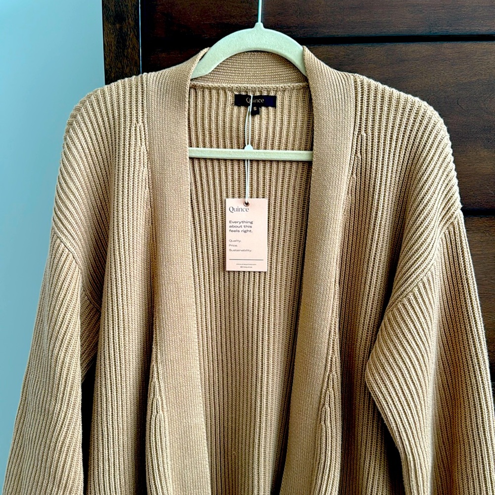 Quince cardigan sweater 100% organic cotton. Chestnut. Small. New with tag.
